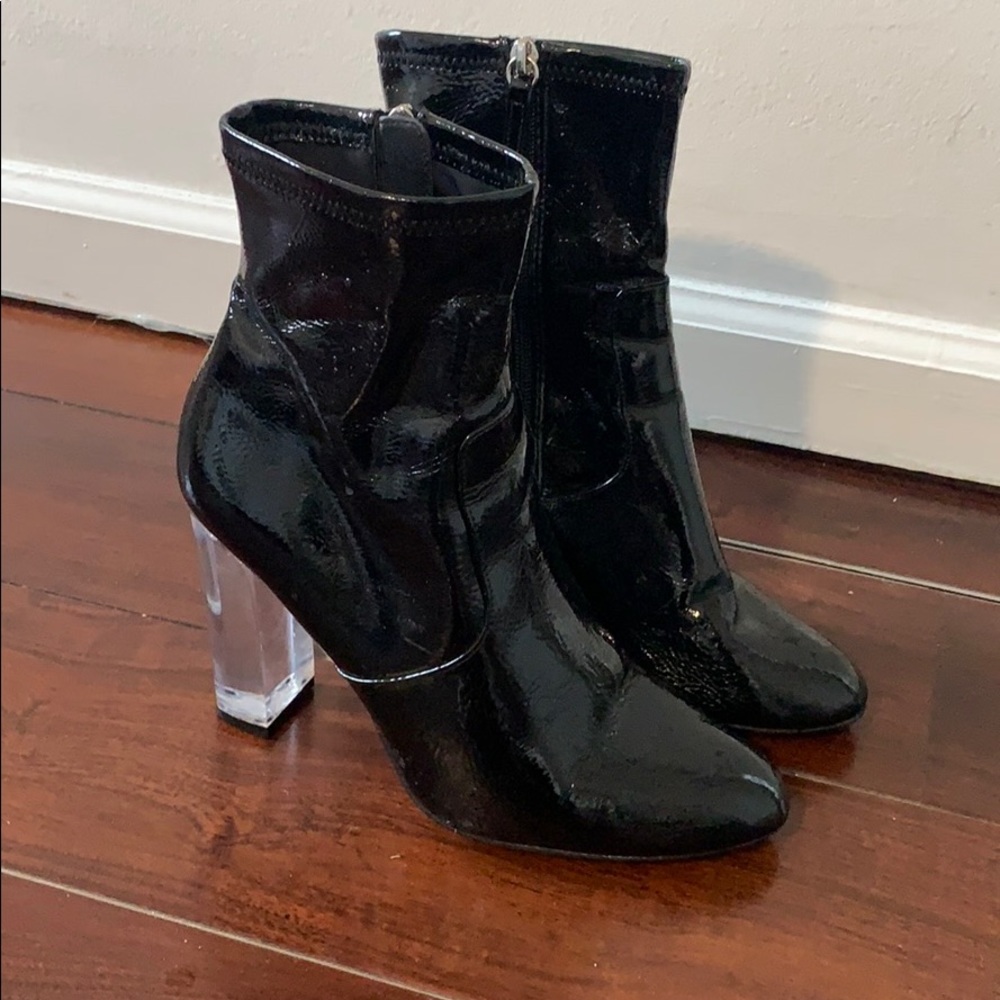Black Patent Leather with Clear Heels Booties
